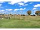 A serene park setting with lush green grass, mature trees, playground equipment, and a secure fence at 811 S 79Th Way, Mesa, AZ 85208
