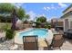 Spacious backyard featuring a pool, patio furniture, and desert landscaping at 1072 W Windhaven Ave, Gilbert, AZ 85233
