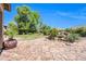 Private backyard with stone patio, mature trees, and tranquil rock water feature at 2383 E Zion Way, Chandler, AZ 85249