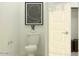 A minimalist powder room with a modern toilet and artwork on the wall at 4695 E Topaz Dr, San Tan Valley, AZ 85143