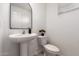 Half bath featuring modern fixtures, pedestal sink, and decorative plant at 8253 W Illini St, Phoenix, AZ 85043