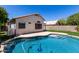 Sparkling in-ground pool surrounded by artificial grass and a clean patio deck at 840 E Baylor Ln, Chandler, AZ 85225