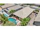 An aerial view showcasing a private backyard pool, lounge area, and a covered patio at 19002 N Arbor Dr, Maricopa, AZ 85138