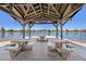 Lakeside gazebo with picnic tables offers scenic views and a relaxing gathering space at 19002 N Arbor Dr, Maricopa, AZ 85138