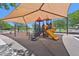 Playground featuring slides and climbing structures with shade, nestled in lush greenery for outdoor fun at 19002 N Arbor Dr, Maricopa, AZ 85138