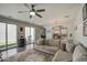 Inviting living room showcasing neutral tones, sliding door access to the patio, and hardwood floors at 3893 E Gideon Way, Gilbert, AZ 85296