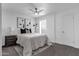 Comfortable bedroom with a ceiling fan, modern decor, and plush carpeting at 8020 E Thomas Rd # 313, Scottsdale, AZ 85251