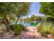 Backyard featuring desert landscaping and a brick path leading to lake access at 941 N Benson Ln, Chandler, AZ 85224