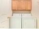 Laundry room with wood cabinets over the washer and dryer ready for your laundry needs at 941 N Benson Ln, Chandler, AZ 85224