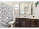 Bathroom featuring a vanity, mirror, and shower with a patterned curtain at 12289 E Ballentine Rd, Gold Canyon, AZ 85118