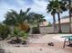 Landscaped backyard featuring a tranquil pool, lush palms, and rock landscaping with lots of privacy at 1333 N Higley Rd # 7, Mesa, AZ 85205