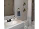 Bathroom with a vanity, granite countertop, decor accents, and framed mirror at 1333 N Higley Rd # 7, Mesa, AZ 85205