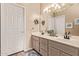 Bathroom featuring double sink vanity with modern lighting and neutral wall decor at 1633 E Lakeside Dr # 156, Gilbert, AZ 85234
