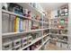A walk-in pantry with ample white shelving containing food items in clear containers at 18432 W Port Royale Ln, Surprise, AZ 85388