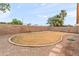 Backyard view with block wall, rock landscaping, stepping stones, and palm trees at 684 E Redondo Dr, Gilbert, AZ 85296