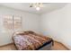 Comfortable bedroom features wood-look floors, a ceiling fan, and large window for natural light at 684 E Redondo Dr, Gilbert, AZ 85296