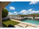 Beautiful backyard with a refreshing pool, manicured landscaping, and mountain views at 7432 W Bronco Trl, Peoria, AZ 85383