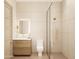 Modern bathroom featuring a wood vanity, a toilet, and a glass-enclosed shower at 7445 E Vista Dr, Scottsdale, AZ 85250