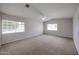 Large bedroom with neutral carpet, ceiling fan, and two windows for ample natural light at 12448 N 76Th St, Scottsdale, AZ 85260