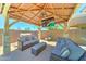 Spacious outdoor living area with comfortable seating, a TV, and a built-in grill at 18195 W Marshall Ln, Surprise, AZ 85388