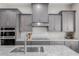 Close up shot of kitchen island, range hood, and cabinets at 2516 W Joy Ranch Rd, Phoenix, AZ 85086