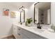 Bright bathroom with double vanity, stylish mirrors, and marble shower at 325 N Redrock St, Gilbert, AZ 85234
