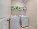Functional laundry room featuring a washer and dryer, as well as a storage shelf at 36412 W Pampoloma Ave, Maricopa, AZ 85138
