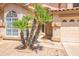 Home exterior featuring palm trees, a beige facade, and a well-maintained front entrance with a garage at 715 N Cholla St, Chandler, AZ 85224