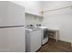 Clean laundry room with modern washer, dryer, shelving and a fridge, offering convenience and functionality at 9445 W Monte Lindo --, Peoria, AZ 85383