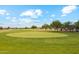 Scenic view of the meticulously manicured Sunland Springs golf course with vibrant green grass and blue skies at 11320 E Newcastle Ave, Mesa, AZ 85209