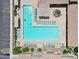 Aerial shot of a modern pool with many lounge chairs and desert landscaping in Sunland Springs community at 11320 E Newcastle Ave, Mesa, AZ 85209