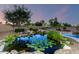 Backyard pond with rock surround and lush landscaping at 14494 W Yucatan St, Surprise, AZ 85379