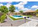 Backyard featuring a swimming pool, artificial turf, stone accents, and a covered patio at 2111 E Yellowstone Pl, Chandler, AZ 85249