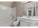 Cozy bathroom featuring a shower-tub combo, white vanity and toilet at 2111 E Yellowstone Pl, Chandler, AZ 85249