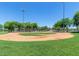 Well-maintained community baseball field featuring green grass and mature shade trees at 25974 W Horsham Dr, Buckeye, AZ 85396