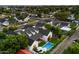 Aerial view of a home in a residential neighborhood featuring a backyard pool and modern design at 3808 E Fairmount Ave, Phoenix, AZ 85018