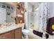 Stylish bathroom featuring quirky art, a vanity, shower-tub combo, and creative decor at 4321 E Morenci Rd, San Tan Valley, AZ 85143