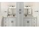 Modern double vanity bathroom featuring quartz counters, matte black hardware and plentiful storage at 5526 N 77Th Way, Scottsdale, AZ 85250