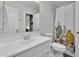 Bright bathroom with a white vanity, large mirror, and a shower with a decorative cactus-themed curtain at 6416 S Kenneth Pl # D, Tempe, AZ 85283