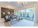 Bright living room with modern furniture, stylish lighting, and sliding glass doors to the patio at 7330 E Vista Bonita Dr, Scottsdale, AZ 85255