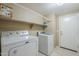 Well-lit laundry room with a washer, dryer, and storage shelves at 1026 E Julie Ave, San Tan Valley, AZ 85140