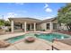 Inviting backyard with private pool, fire pit, covered patio, and lush landscaping at 4121 E Patrick St, Gilbert, AZ 85295