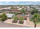 A well-situated property featuring a backyard pool and vibrant landscaping, as seen from an aerial perspective at 7049 E Latham St, Scottsdale, AZ 85257