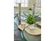 Close-up of stylish bathroom featuring a decorative plant, candles, and glass vessel sinks at 1228 E Mountain Vista Dr, Phoenix, AZ 85048