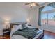 A serene main bedroom with a large window, a cozy bed, and neutral decor at 17403 N 16Th Pl, Phoenix, AZ 85022