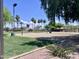 Community sand volleyball court surrounded by lush greenery and palm trees at 6049 S Wilson Dr, Chandler, AZ 85249