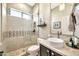 Chic bathroom featuring a modern vanity, vessel sink, and a tiled shower, for a spa-like ambiance at 6131 S Bradshaw Way, Chandler, AZ 85249