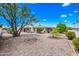 Large backyard featuring desert landscaping, patio, and beautiful blue sky at 9654 E Foster Ave, Sun Lakes, AZ 85248