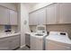 Well-organized laundry room with modern gray cabinets, a sink, and new washer and dryer at 10207 W Hedge Hog Pl, Peoria, AZ 85383