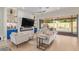 Bright living room with modern furniture, fireplace, and sliding doors to backyard at 14372 W Cypress St, Goodyear, AZ 85395